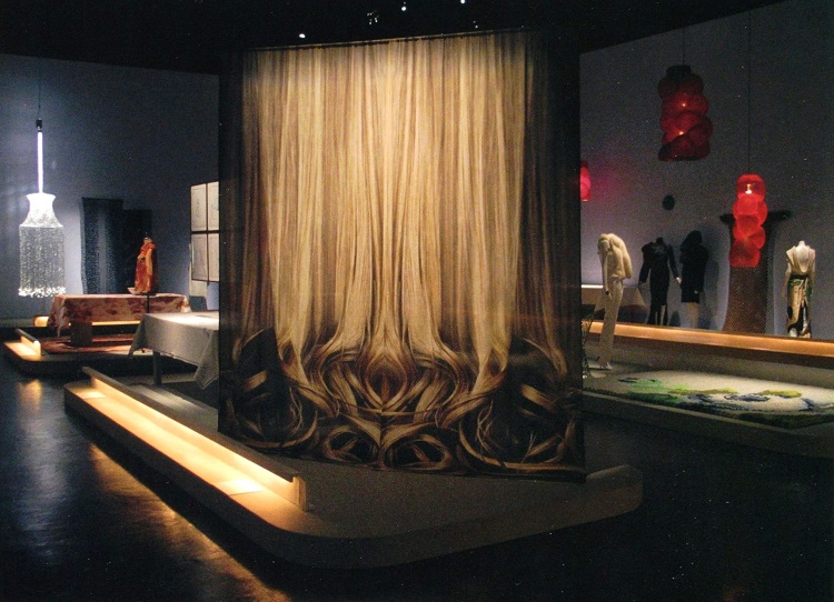 'Blond' curtains by Nicolette Brunklaus at the exhibition Fashion Fairy Tales in the FIT Museum, New York